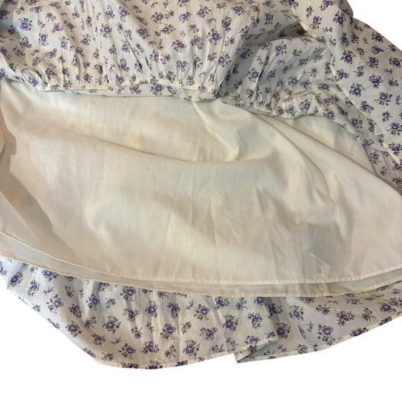 English Factory Floral Maxi Dress Lrg White Purple Smocked Midi Boho Cottage Bow - Picture 11 of 14